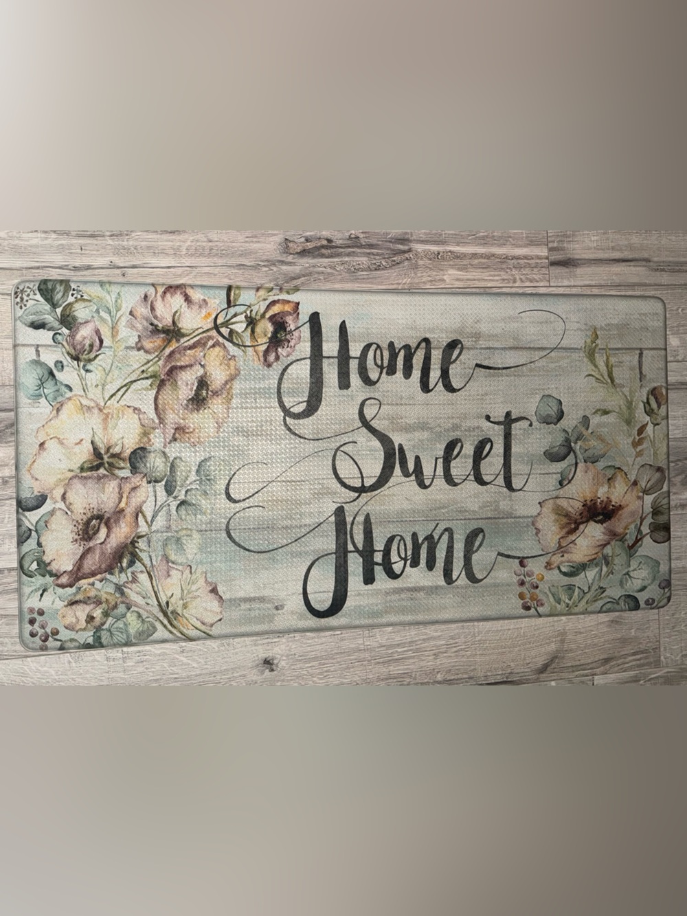 Mat plush cushioned Home Sweet Home Floral Welcome Mat - Pastel Aqua & Beige